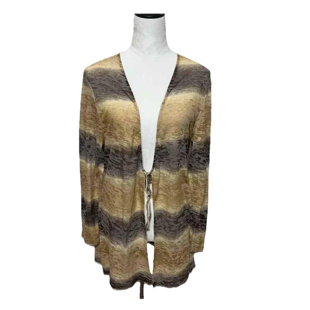 Chicos‎ Cardigan Womens XL 3 Brown Ombre Burnout Tie Front Lightweight Sweater